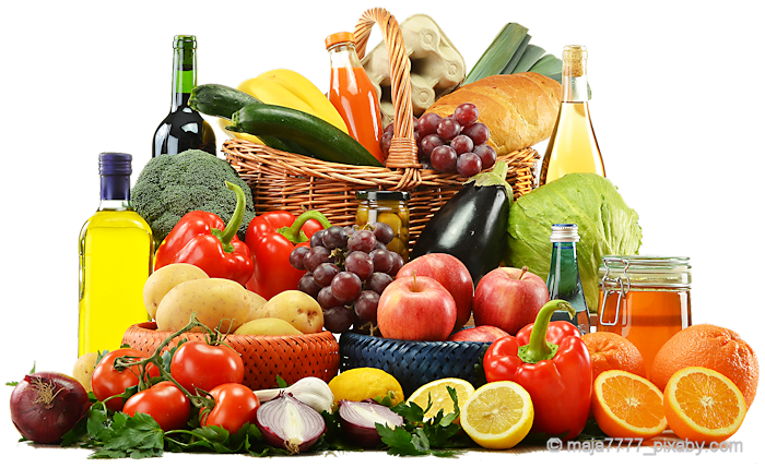 Abbildung einer Zusammenstellung von Obst und Gemüse